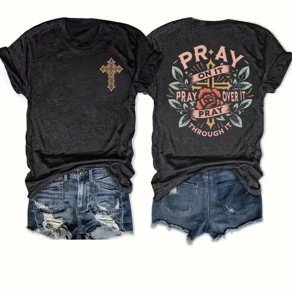 Black Graphic Pray Womans T-Shirt New